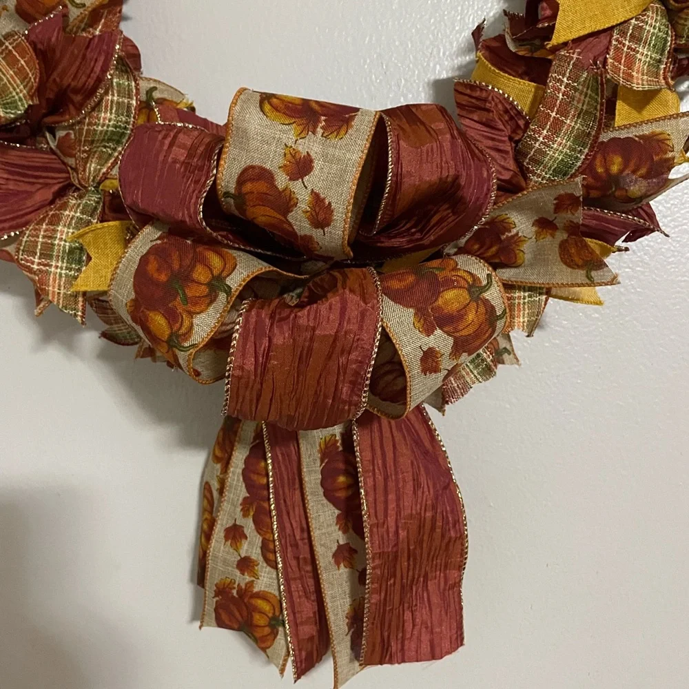 Handmade Fall Wreath with Burgundy & Gold Accents Comes with or without bow.